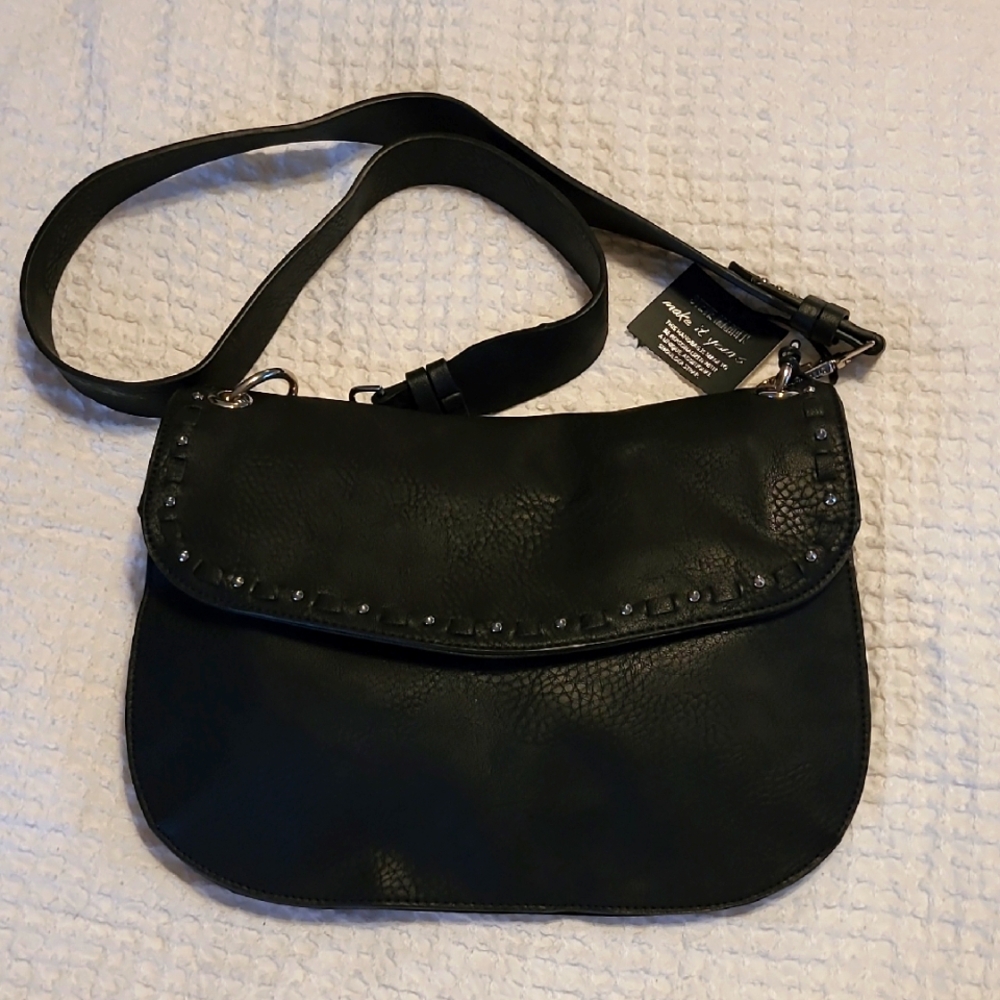 Steve Madden Black Saddle Leather Crossbody Bag Additional 36" Strap